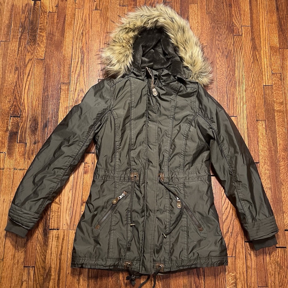 Snobbish Collection Women's Faux Fur Hood Parka Coat Olive Green Size XL